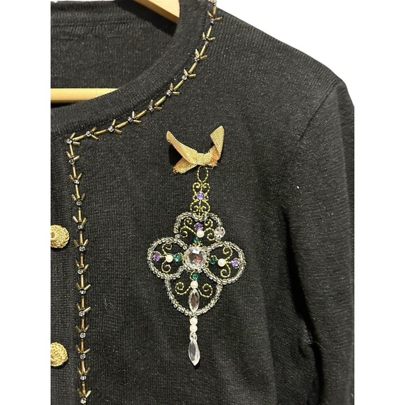 Designer Originals Vintage Black Cardigan Sweater Embellished Bling Size Small - Picture 5 of 5